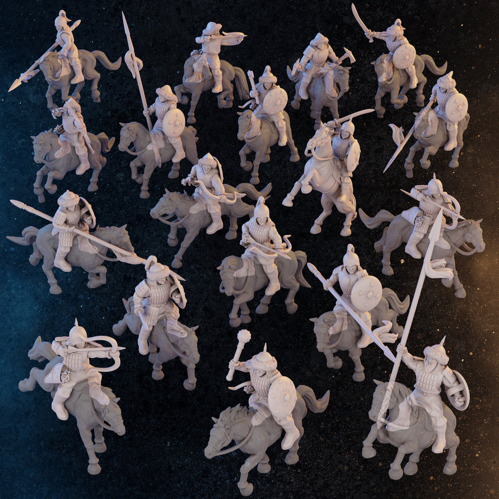 18 Mongolian Warriors on Horseback Miniatures