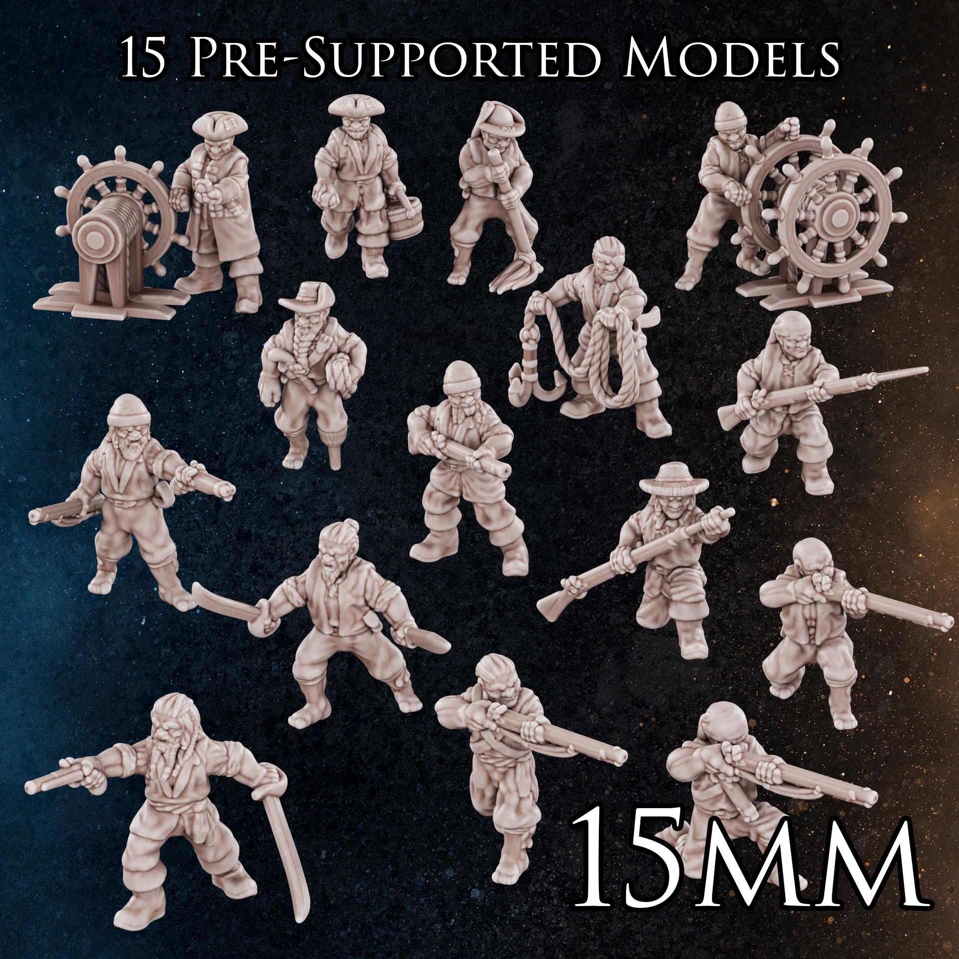 Pirate Crew 15mm | 17 Miniatures | Diratia