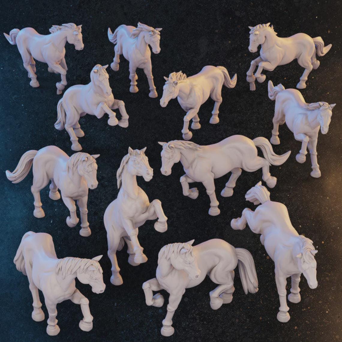 12 Horse Miniatures Set